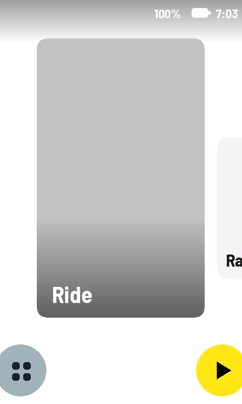 Karoo start screen with a custom riding photo behind the ride profiles